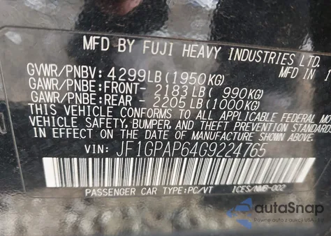 2016 Subaru Impreza 2.0I Sport Premium из США, поврежденный, VIN JF1GPAP64G9224765